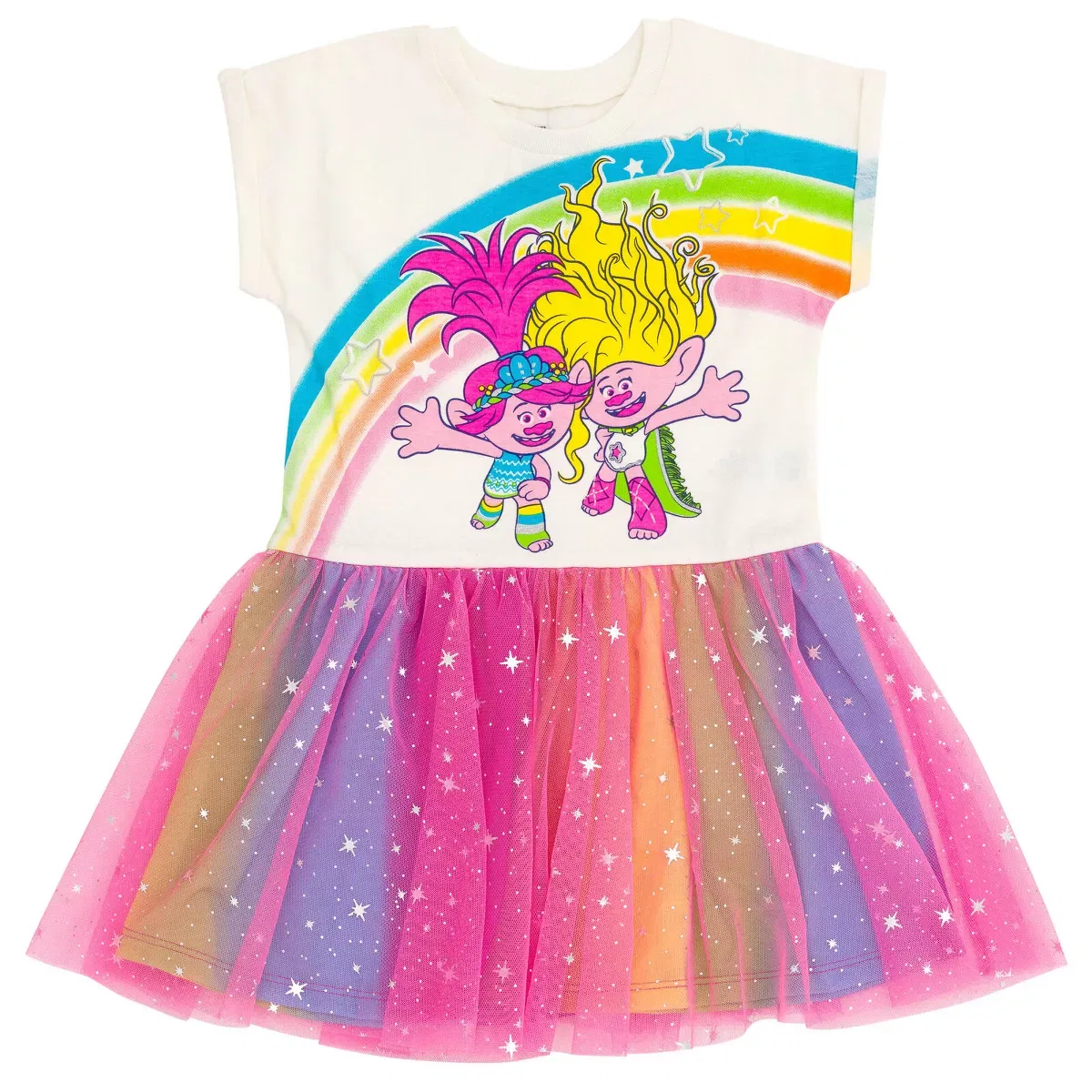 Детское платье для девочек с принтом Trolls Poppy, короткий рукав, Trolls, Multicolor