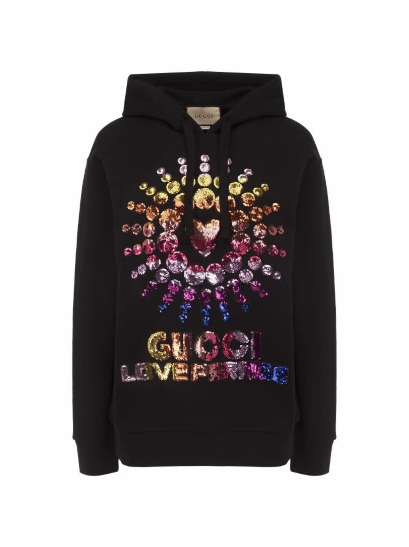 

Хлопковое худи с пайетками Gucci, Черный, Хлопковое худи с пайетками Gucci
