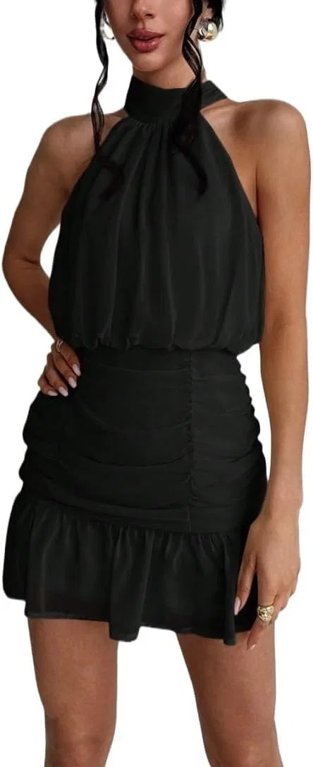 Женское мини-платье с запахом Ruched, Black