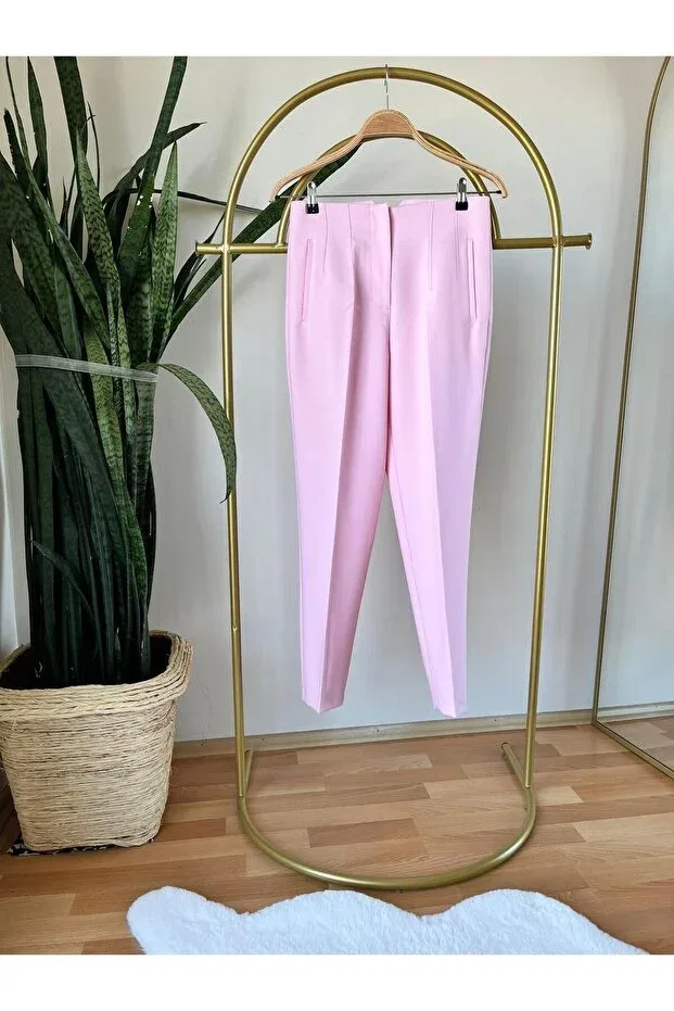Детские брюки для девочек зауженные с высокой талией Butik, Baby Pink — фото 2