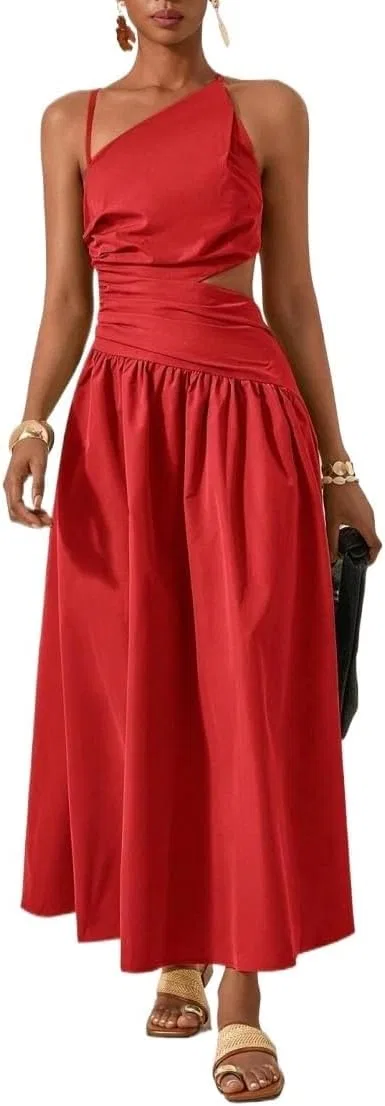 Женское элегантное платье с одним плечом Asymmetric, Red