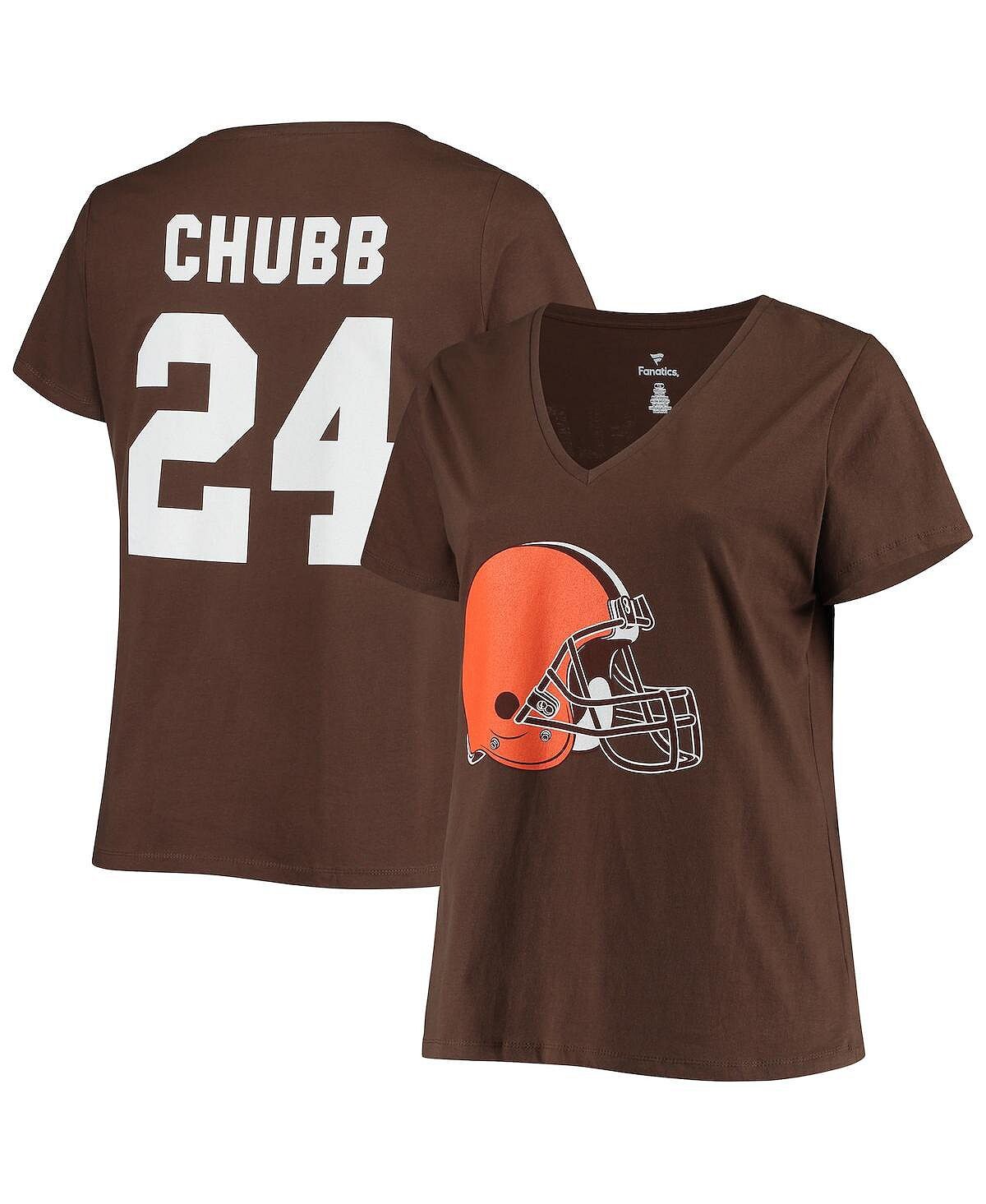 

Женская брендовая футболка размера плюс с v-образным вырезом Nick Chubb Brown Cleveland Browns Fanatics, коричневый