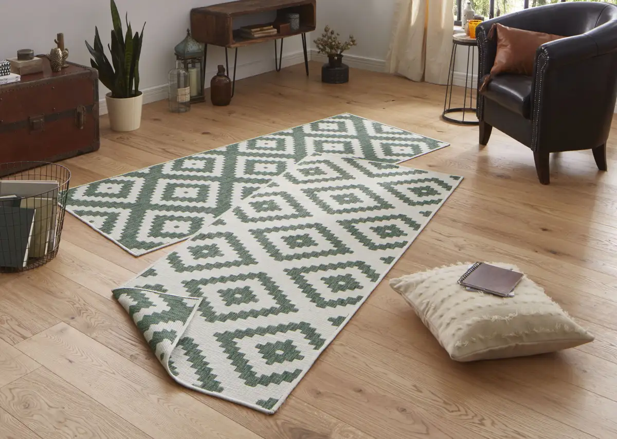 

Двусторонний ковер NORTHRUGS 80х350 см, зеленый/кремовый