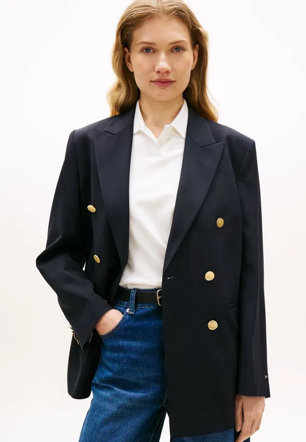 Классический двубортный пиджак из шерстяной смеси свободного кроя. Tommy Hilfiger, Dark Night Navy