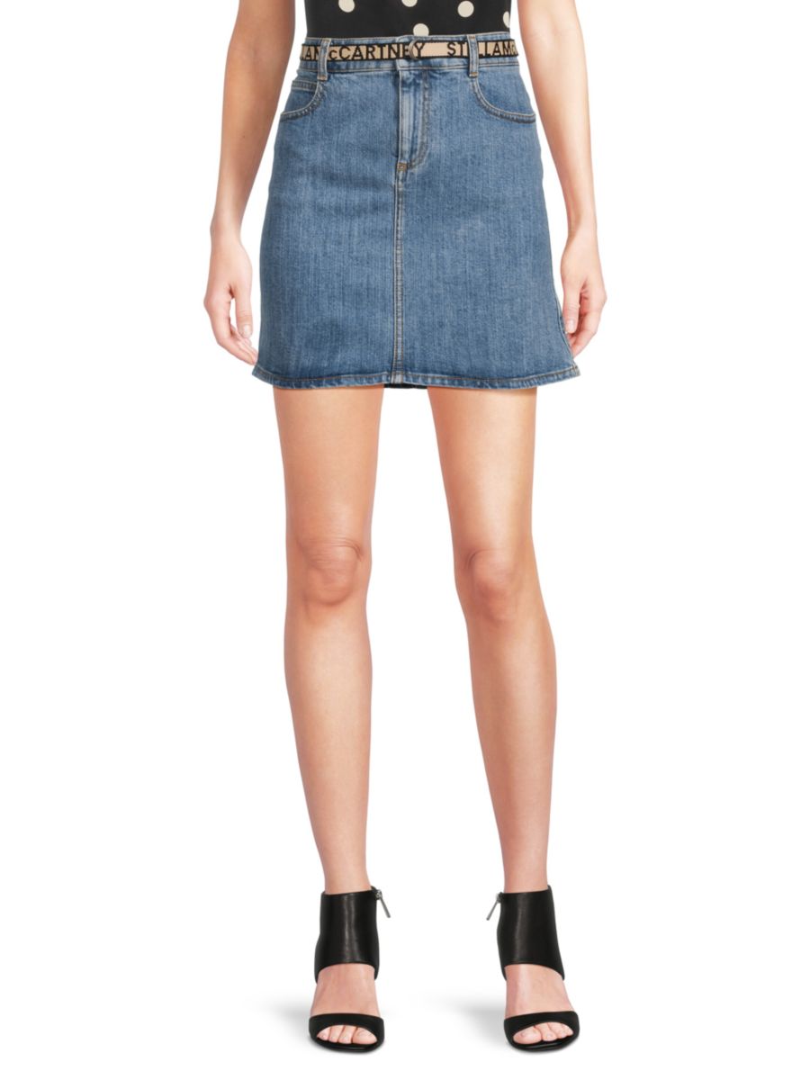 

Мини-юбка из денима со средней посадкой и поясом Stella McCartney, цвет Medium Blue