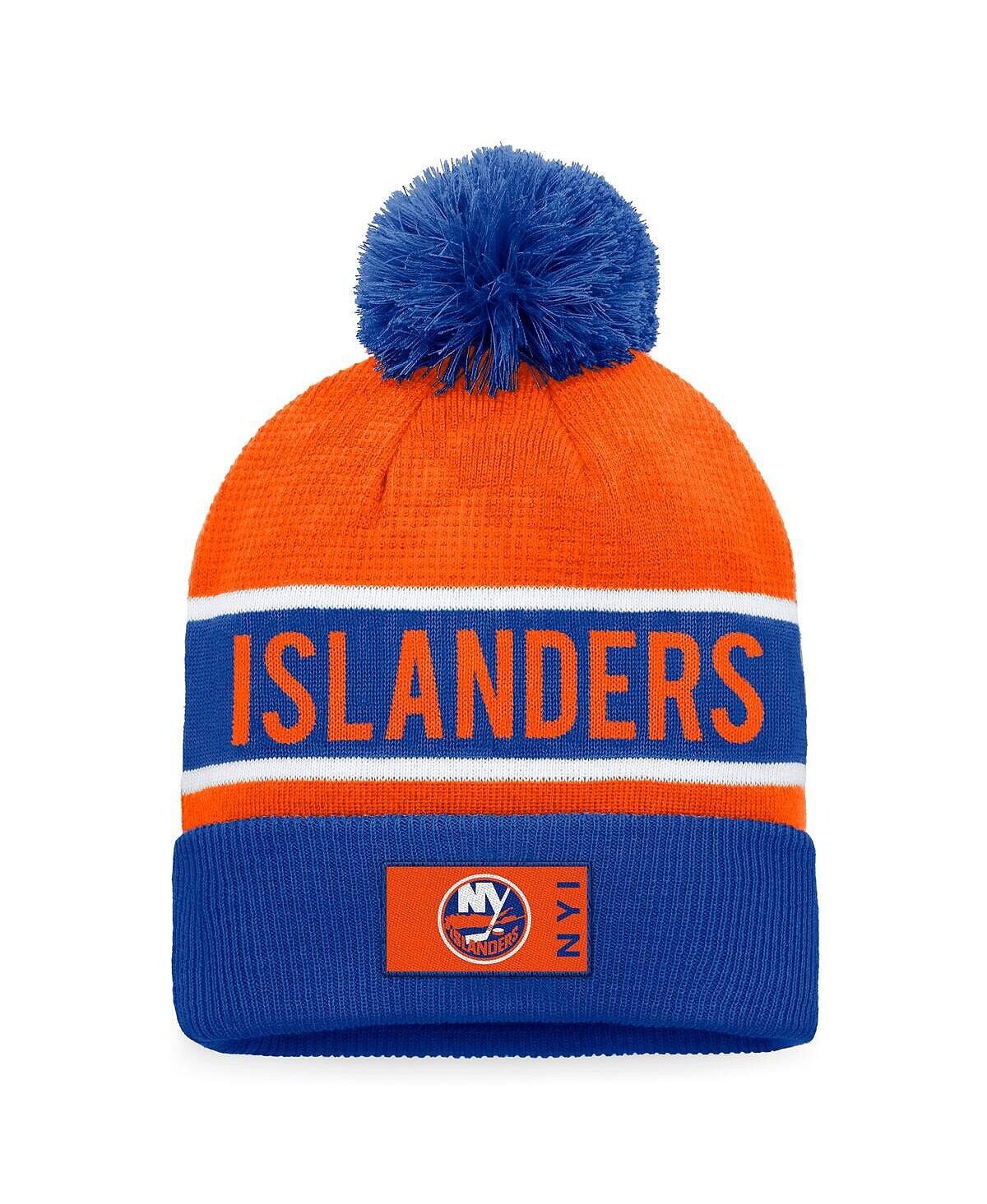 

Мужская фирменная оранжевая вязаная шапка New York Islanders Authentic Pro Rink с манжетами и помпоном Fanatics