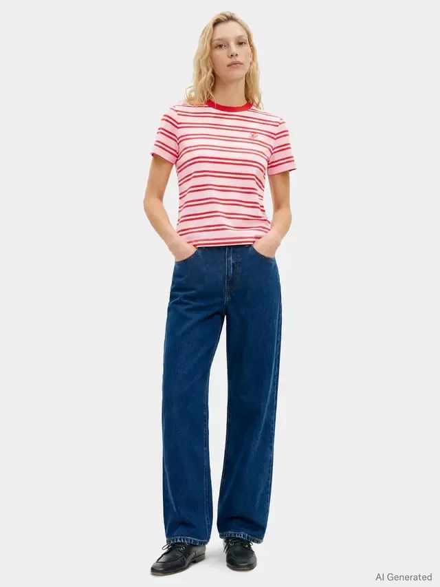 Футболка с логотипом Script Logo Stripe, розовая, в стиле фейерверка Tommy Hilfiger — фото 4