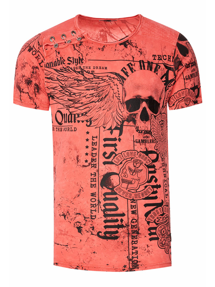 

Выцветшая футболка с принтом Летящий череп кораллового цвета Rusty Neal, Красный, Выцветшая футболка с принтом Летящий череп кораллового цвета Rusty Neal