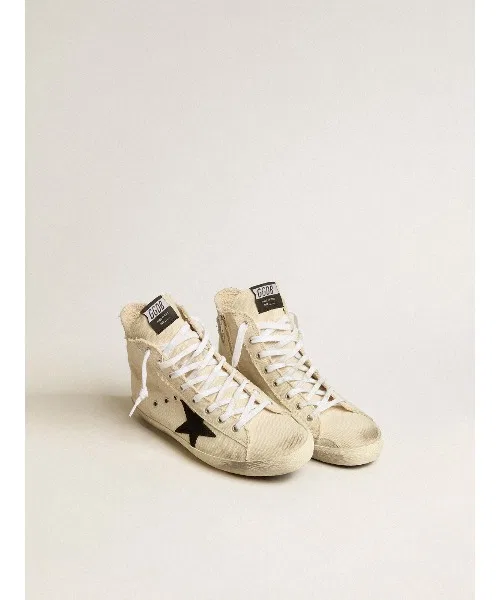 Мужские кроссовки Francy из канваса GOLDEN GOOSE с чёрной звездой бело-чёрные — фото 2