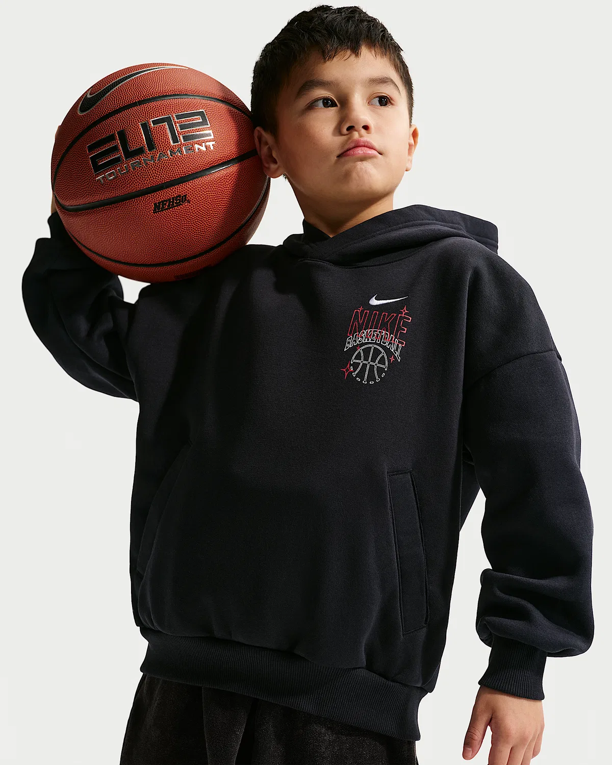 Детская оверсайз флисовая баскетбольная худи Nike Sportswear, Black/White — фото 3