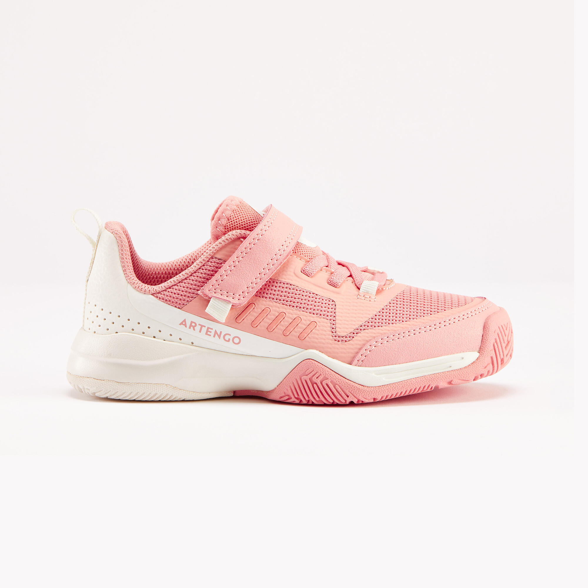 Детская теннисная обувь - TS500 Fast KD Scratch Pinkfire Sneakers Velcro ARTENGO, лососевый розовый/яичная скорлупа - фото