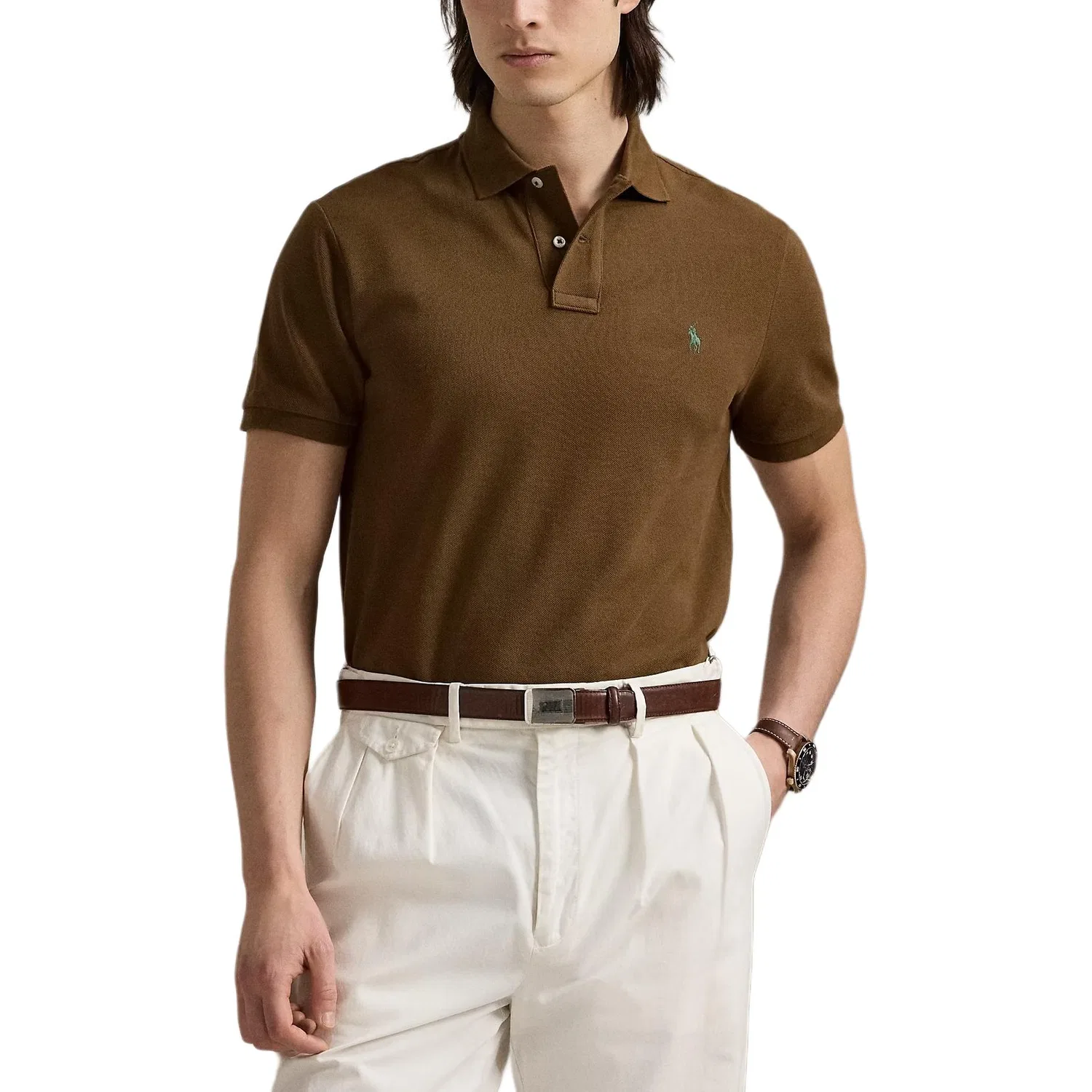 Мужское поло Custom Slim Fit Polo Ralph Lauren, Brown — фото 3