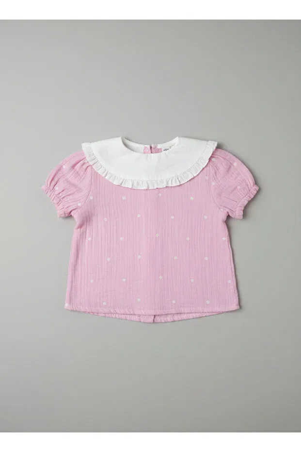 Детский комплект для девочек хлопковый Strawberry Embroidered And Patterned Skirt Set Necix'S, Pink — фото 4