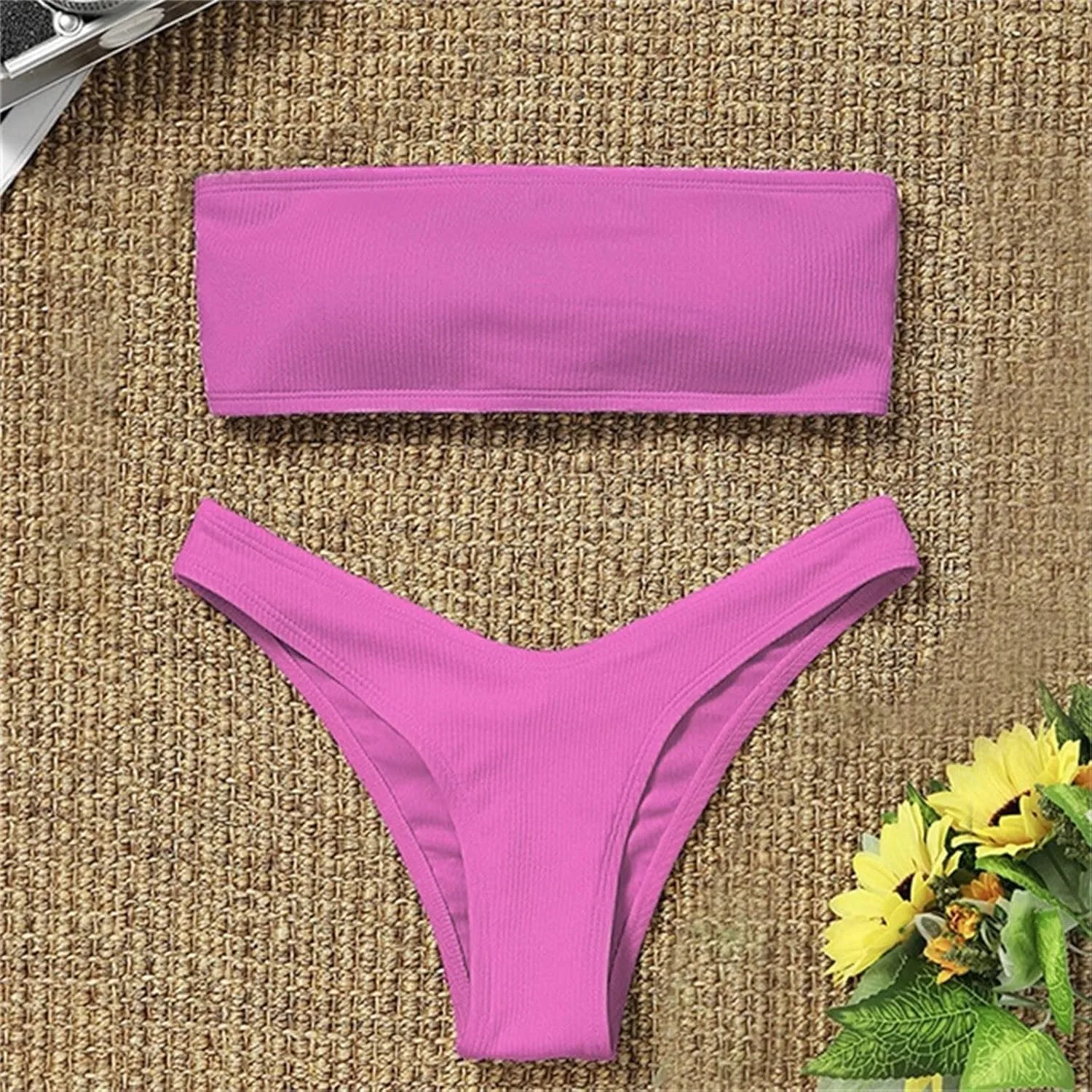 Женский двухкомпонентный купальник бандо Push Up Generic, Pink — фото 2