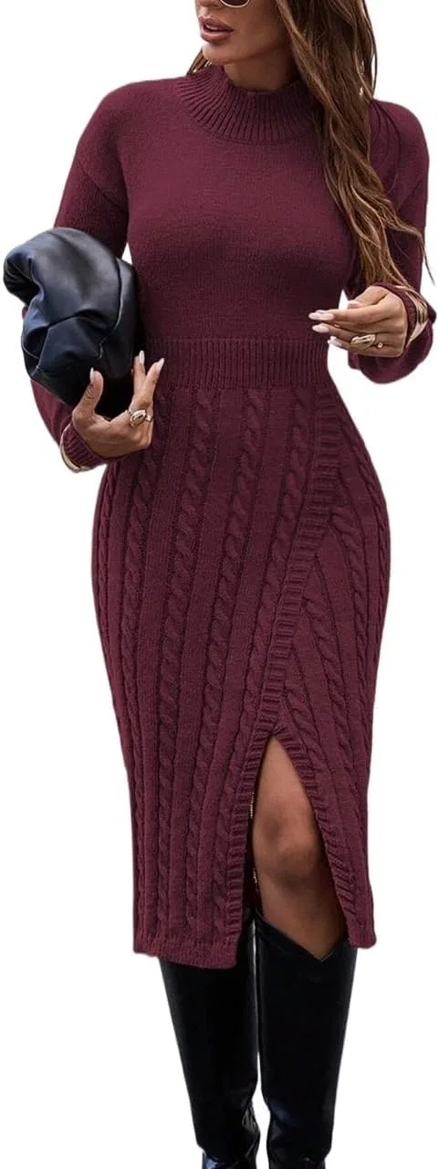 Женское платье миди с запахом Casual Long Sleeve, Burgundy