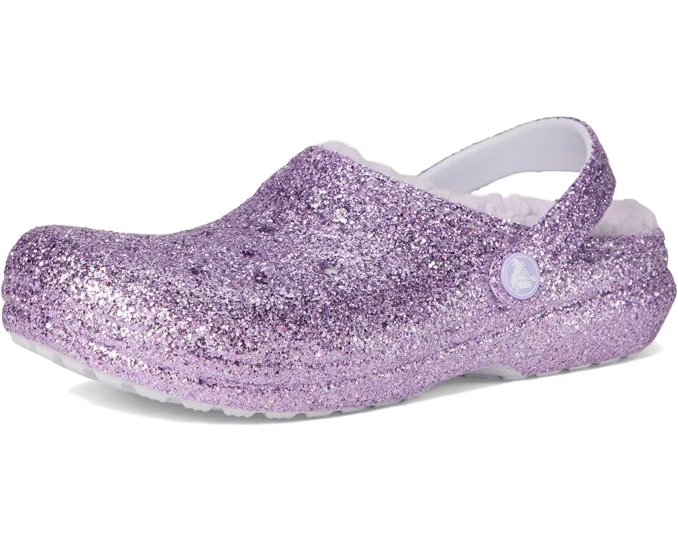 Детские кроксы Crocs Classic 212341-5BR с блестками без шнуровки, фиолетовый