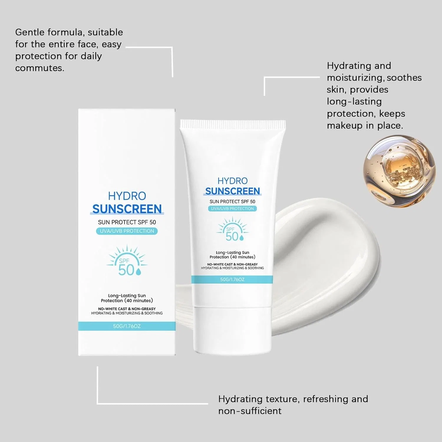 Увлажняющий дневной крем для лица SPF 50 с гиалуроном, матирующий, 50 мл Generisch — фото 4