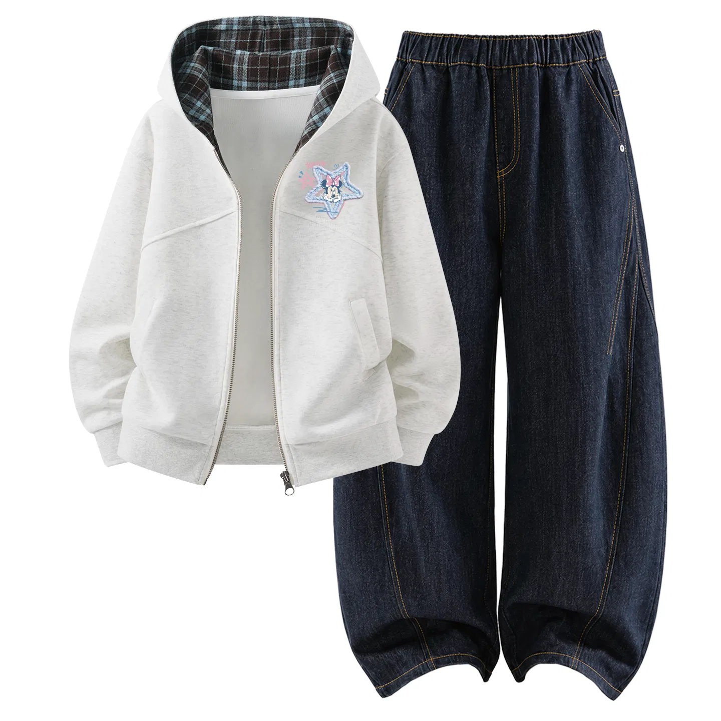 Детский спортивный комплект с капюшоном, с принтом, Di Line Star K White Heather Gray+Solid Color Denim Black Blue, Disney
