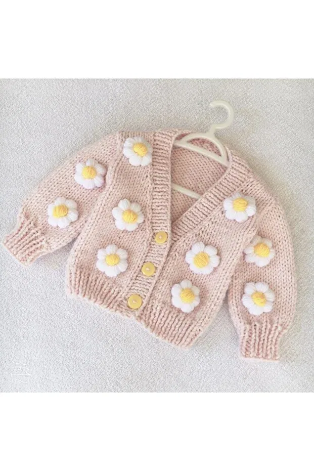 Детский кардиган-кроп с принтом Hand Knitted Baby Daisy Crop Cardigan Izmirblanket, Powder Pink