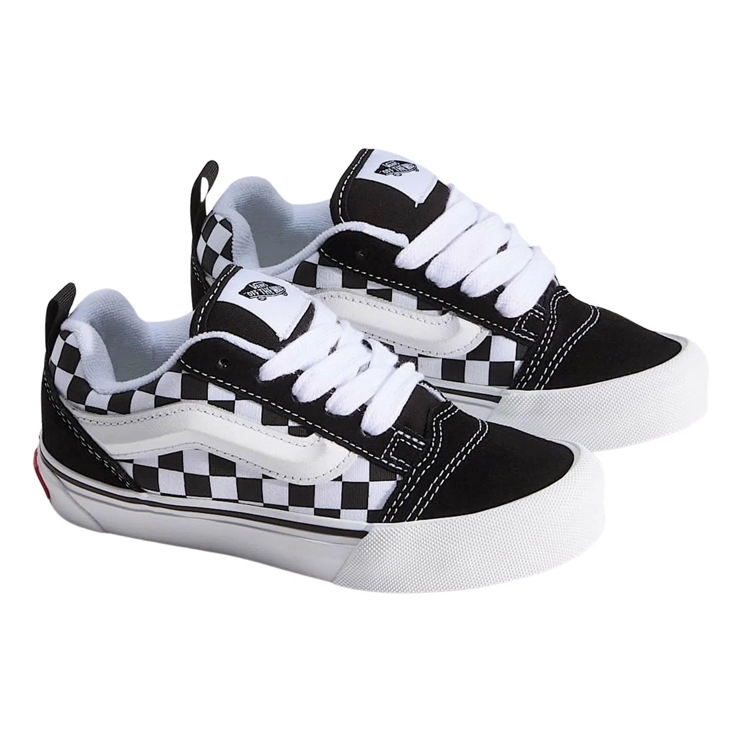 Детский кроссовок с широкими шнурками Knu Skool Shoe Vans, Chess Board Black Real White