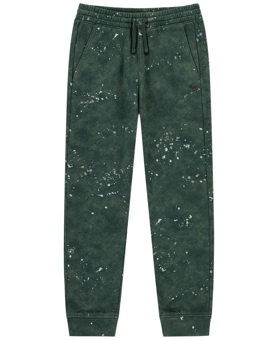 Детские джоггеры из флиса с принтом Paint Splatter abercrombie kids, Olive Paint Splatter