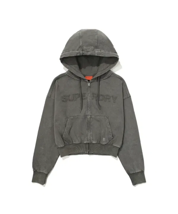 Худи на молнии, винтажная стирка, Superdry, темно-серый