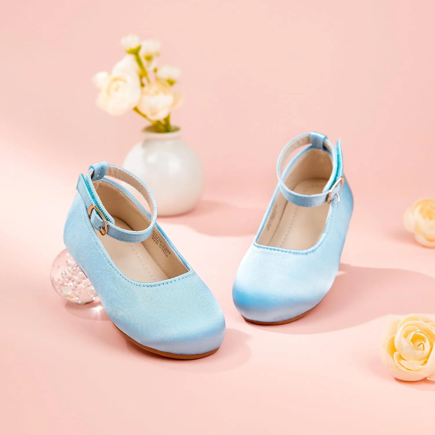Детские туфли-балетки для девочек с блестками PHIRAMIN, Satin Blue — фото 2