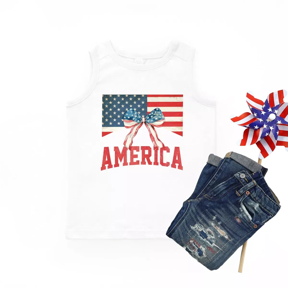 Детский топ без рукавов American Flag Coquette The Juniper Shop, White — фото 3