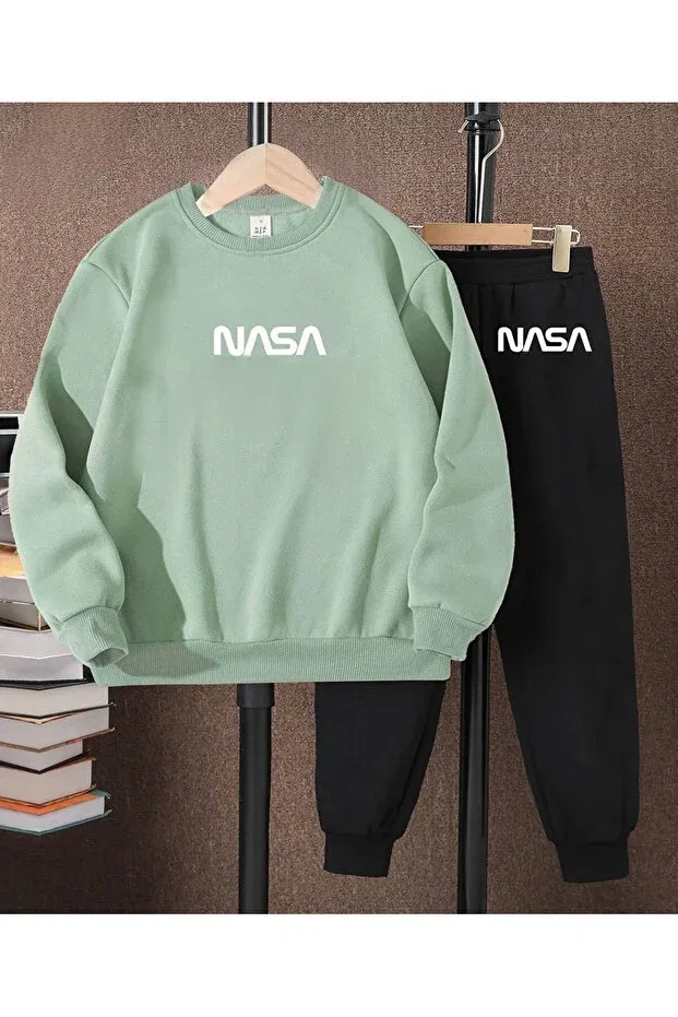 Детский спортивный комплект для девочек с принтом Nasa Printed Koklonmoda, Mint Green