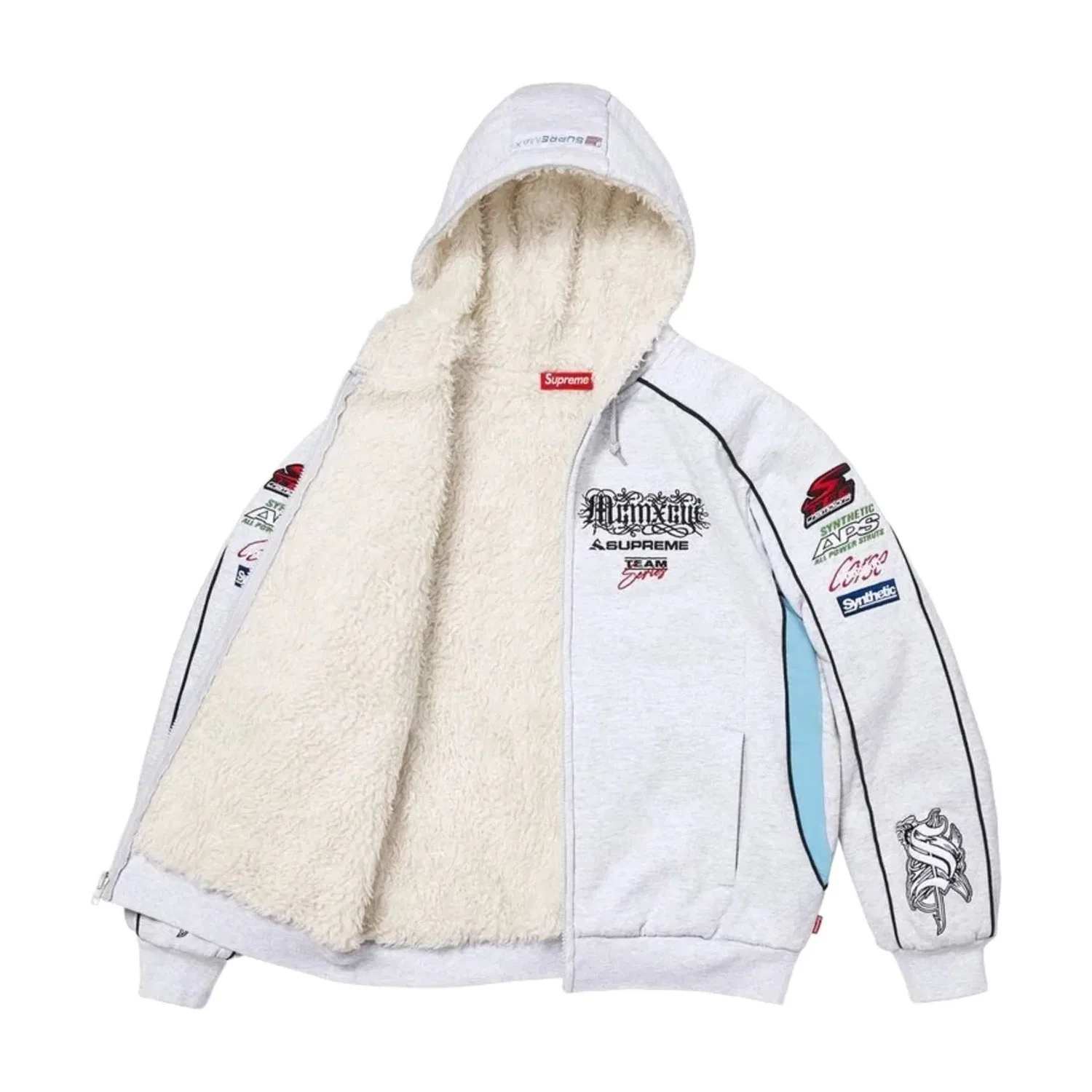 Мужское худи FW26 Racing Lined Zip Up Hooded Sweatshirt 'Ash Grey' Supreme, Ash Grey — фото 3