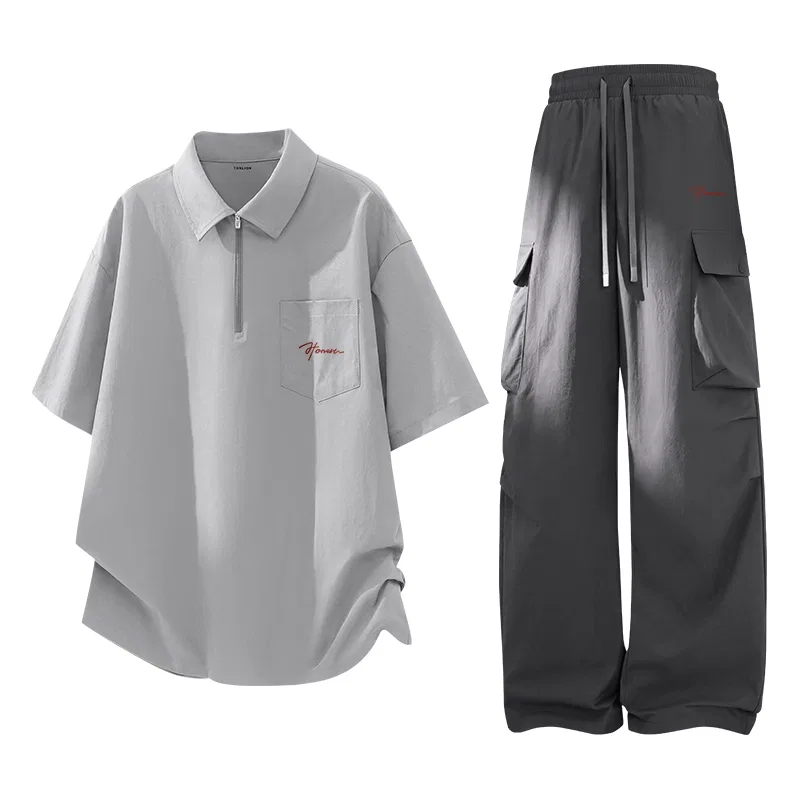 Детский комплект спортивной одежды с коротким рукавом Tonlion, Цвет Gray и Dark Gray
