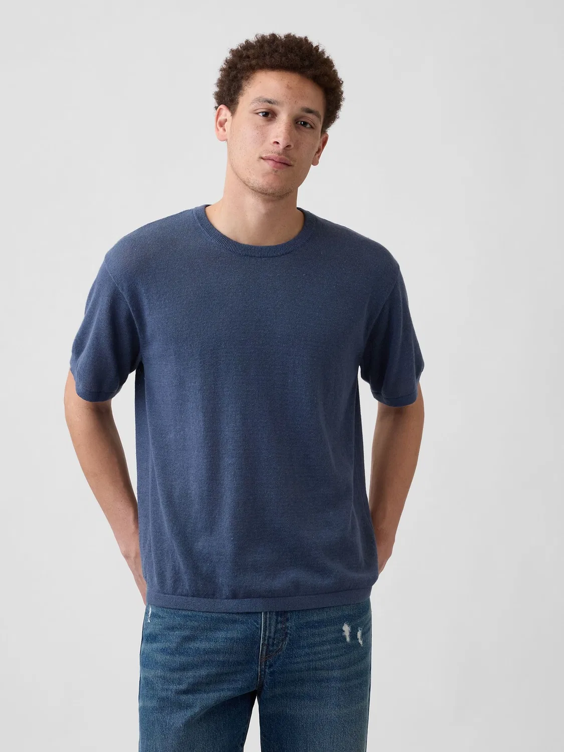 Футболка из льняной смеси Gap, Navy