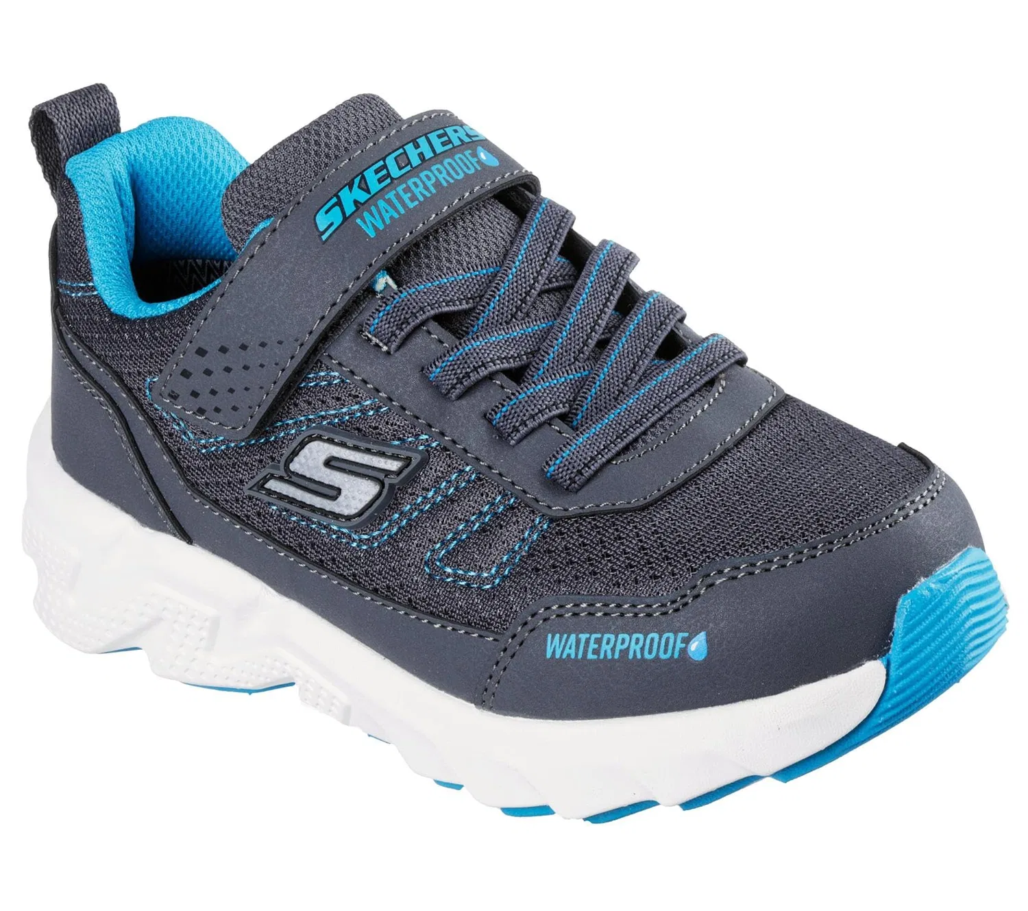 Детские кроссовки для мальчиков водонепроницаемые Skechers Elite Sport Tread Aquavek Skechers, Gray Synthetic Textile Blue Trim — фото 4