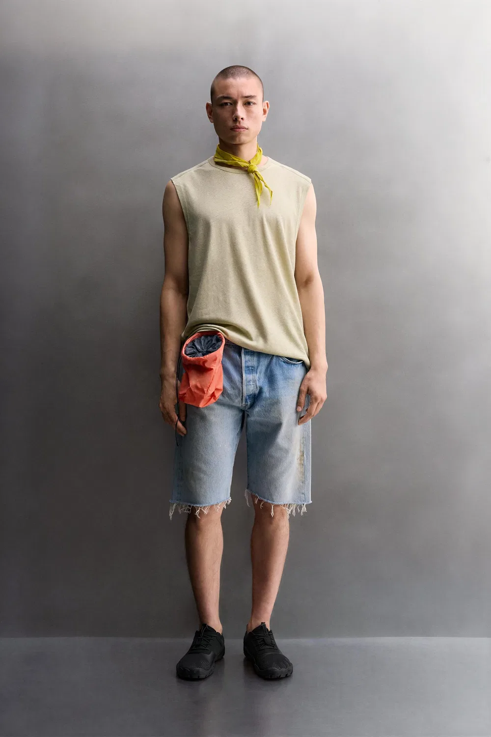 Легкая майка из льна и хлопка ZARA, washed green