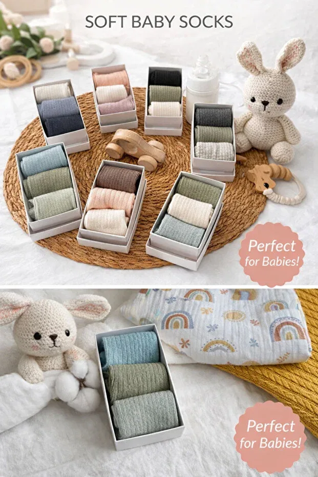Детские носки без скольжения с принтом Premium Newborn Baby Socks Pure Baby Natura, Multicolor — фото 2