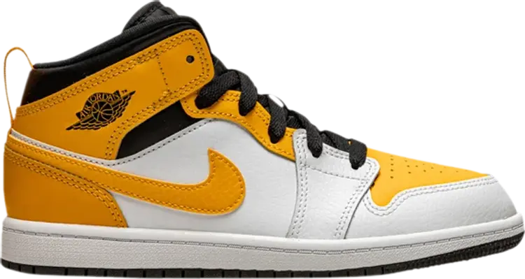 

Кроссовки Air Jordan 1 Mid PS University, бело-желтый, Желтый;оранжевый, Кроссовки Air Jordan 1 Mid PS University, бело-желтый
