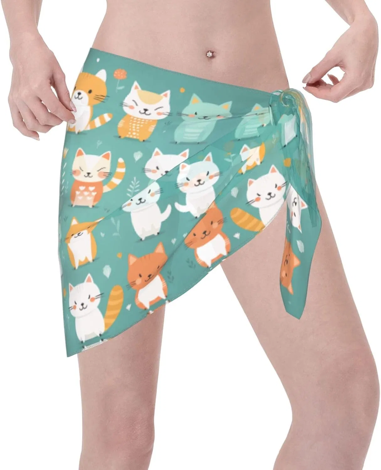 Женский пляжный саронг из шифона с завязками, Cartoon Cat 8 — фото 3