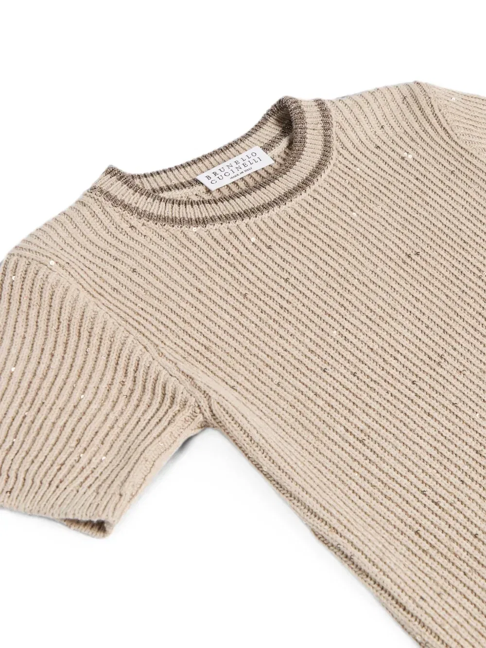 Декорированное платье в рубчик Brunello Cucinelli Kids, бежевый — фото 3