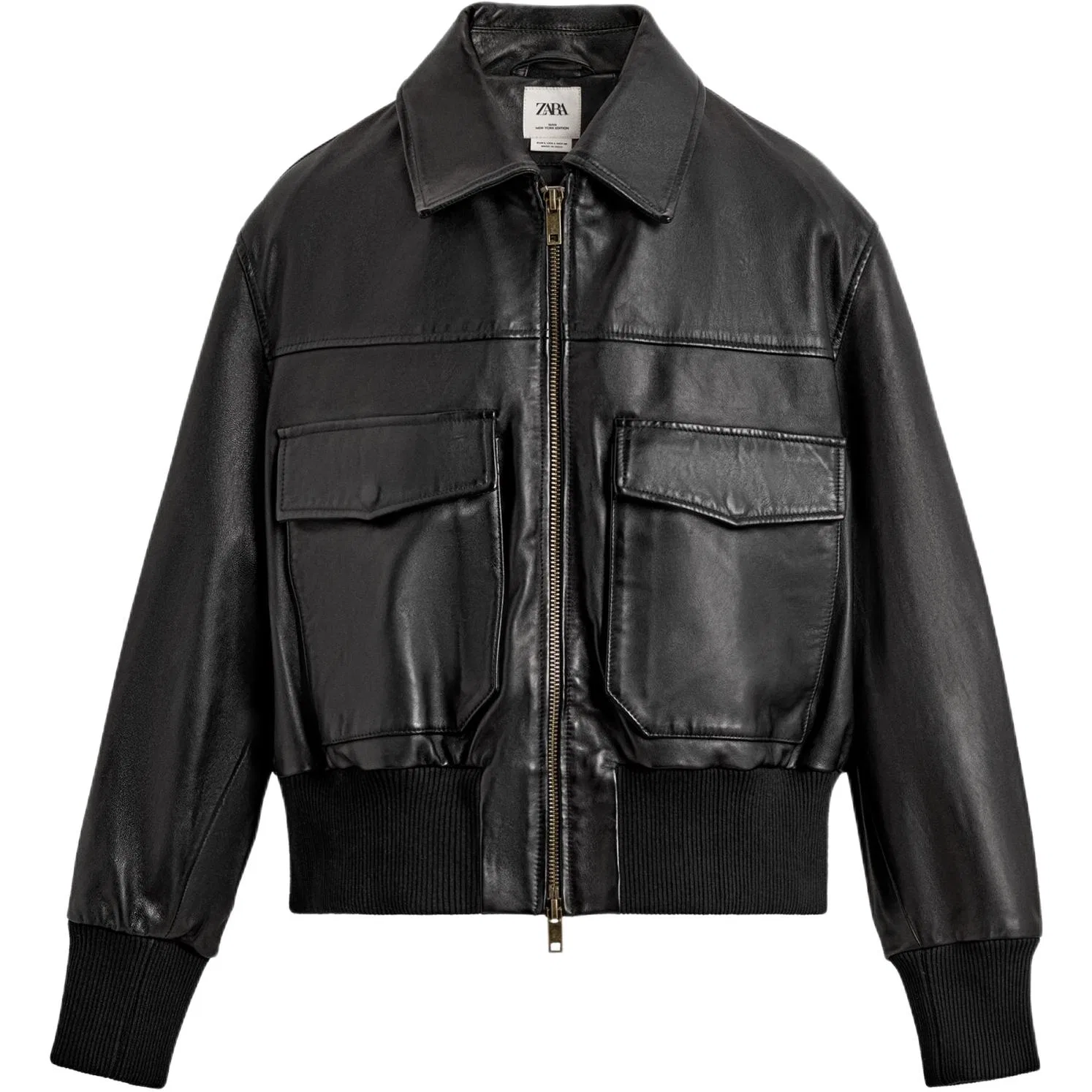 Мужская куртка из натуральной кожи с лацканами Black ZARA, Black