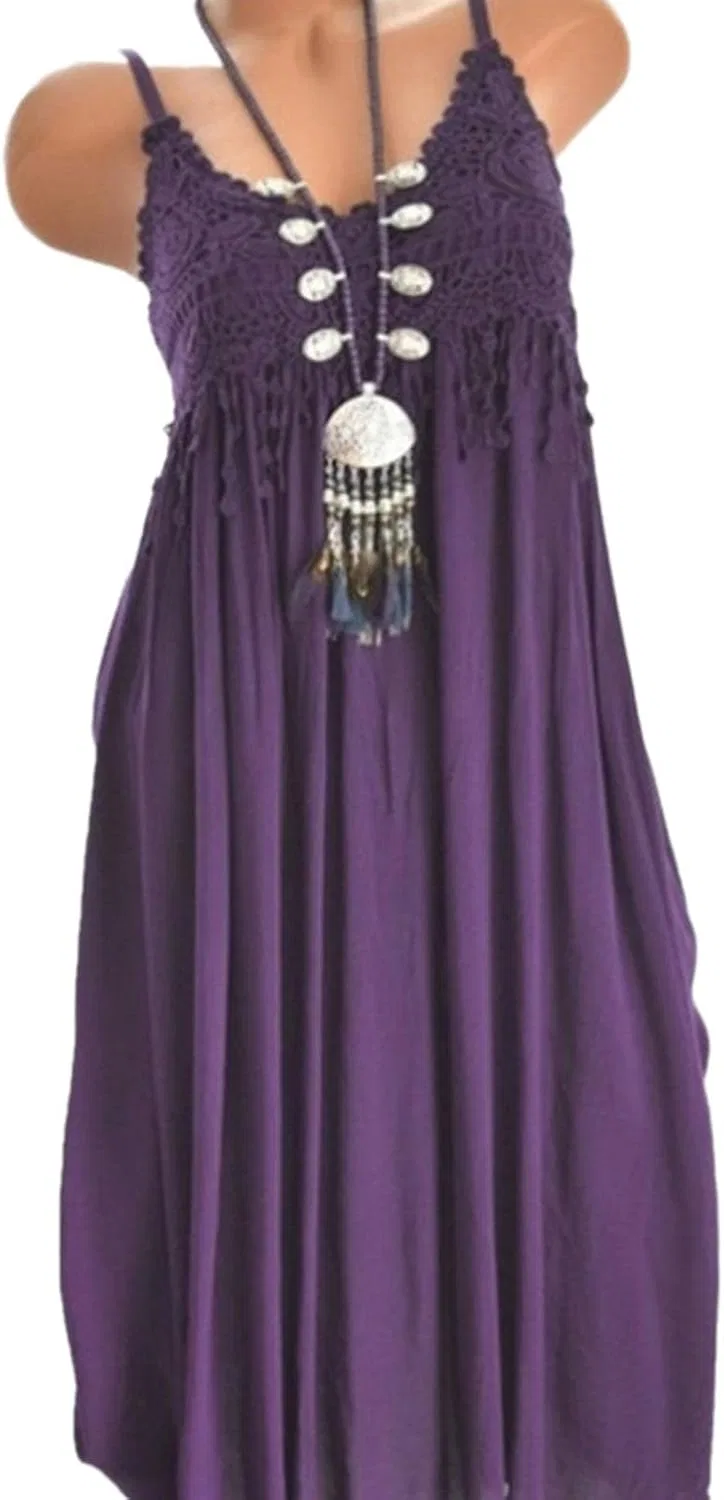 Женское пляжное кружевное макси-платье на бретелях, Purple — фото 3