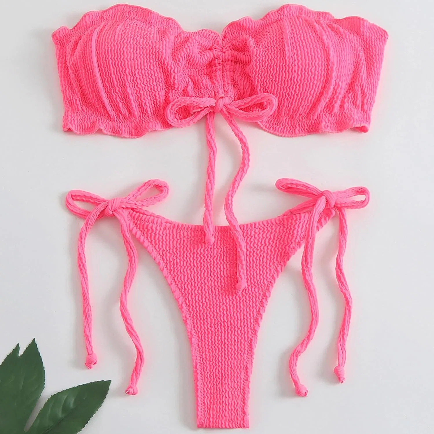 Женский раздельный купальник с текстурированным рисунком, Hot Pink — фото 4