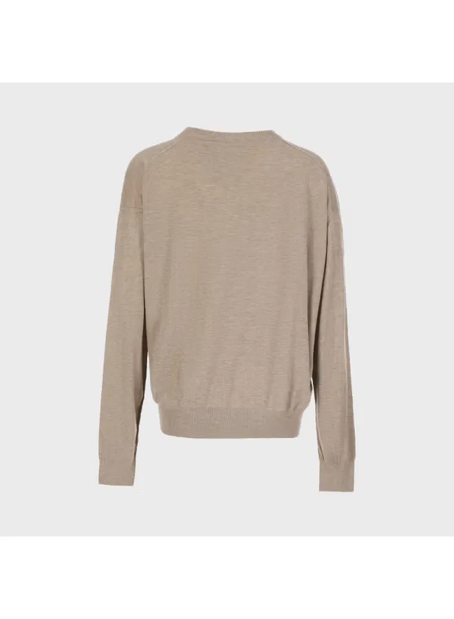 Свитер с круглым вырезом Zara, молочно-кофейный — фото 3
