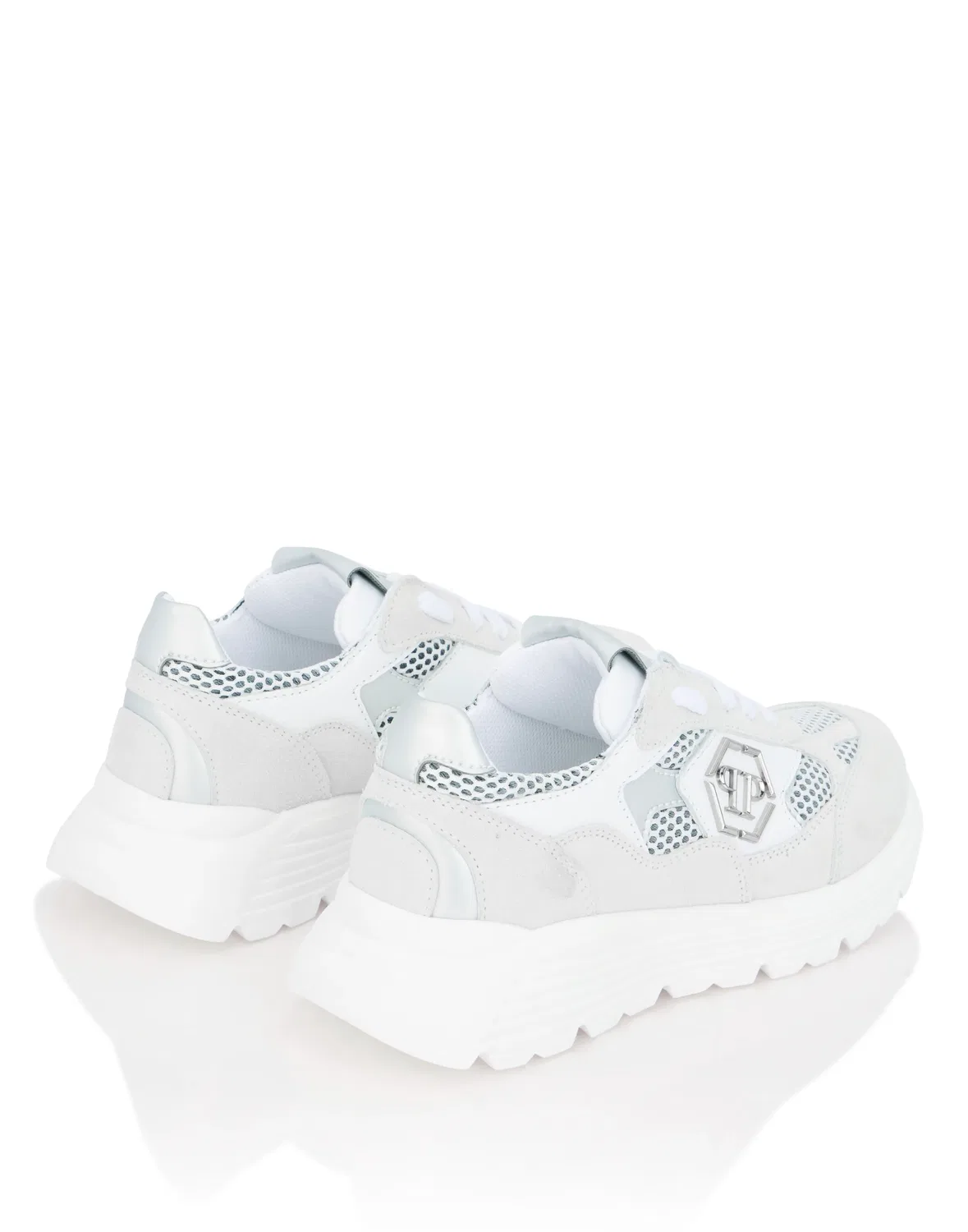 Детские кроссовки низкие с замшевыми вставками Suede Low-Top Sneakers PHILIPP PLEIN, White/Silver — фото 4