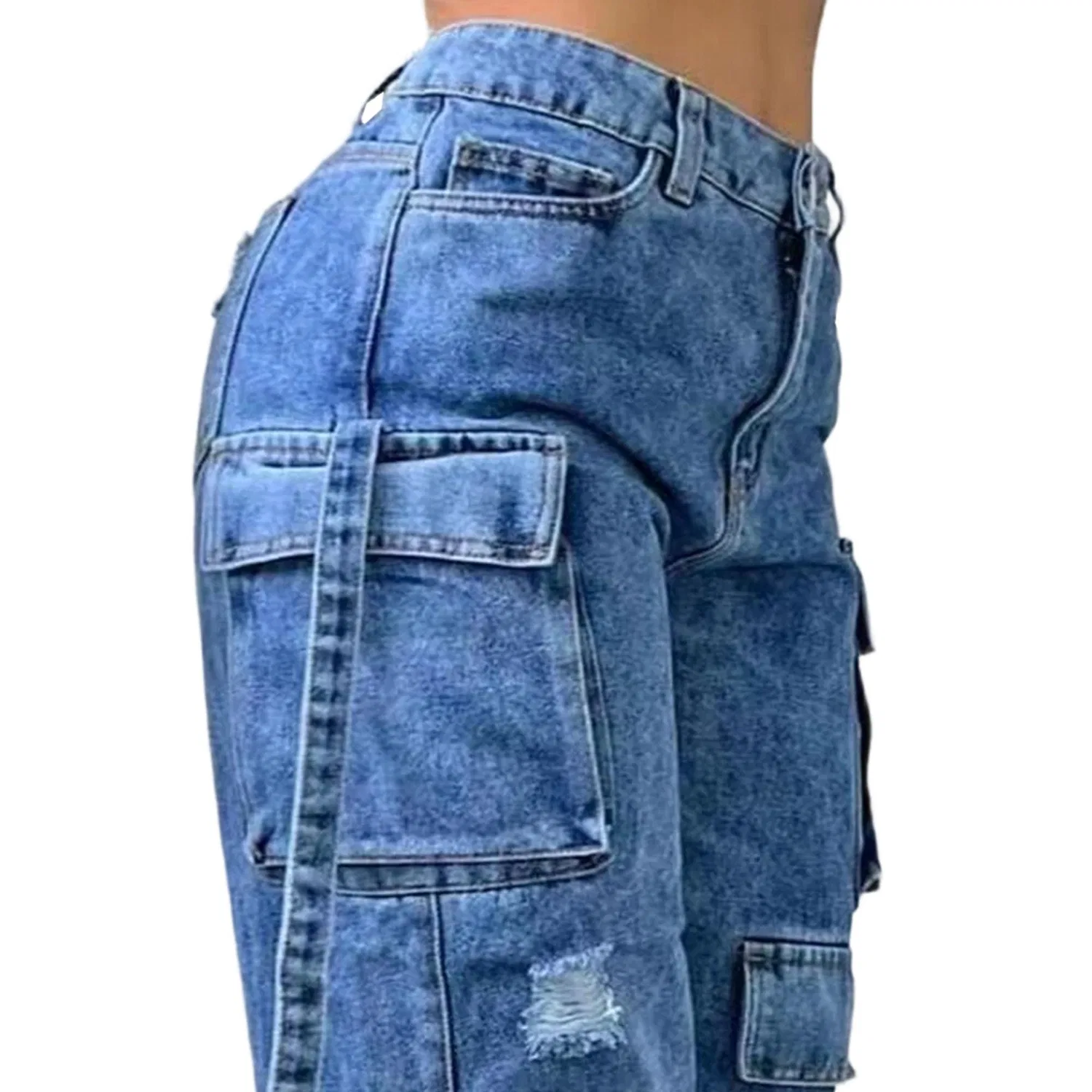 Женские джинсы свободного кроя с завышенной талией Y2k Streetwear, Dark Blue — фото 4