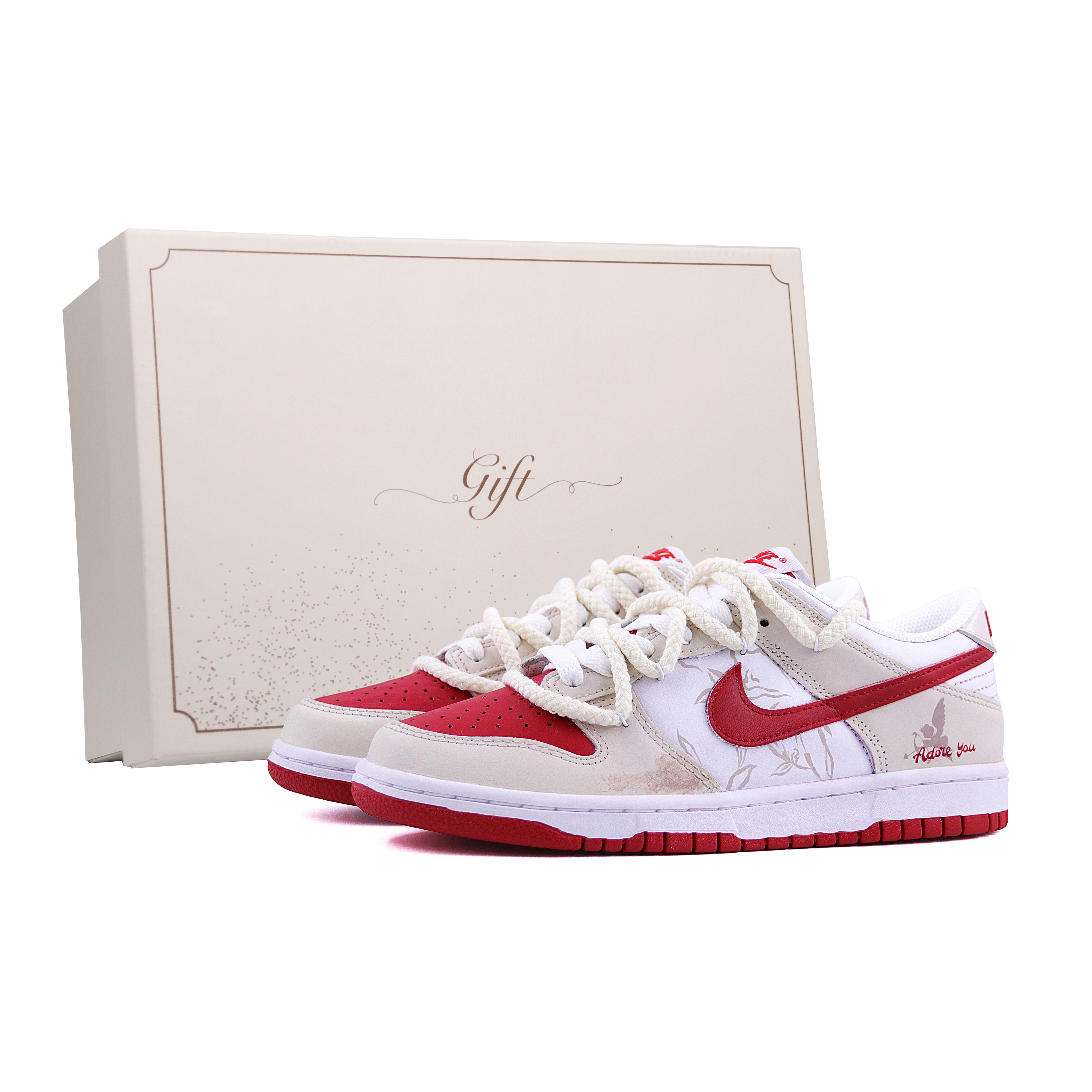 

Nike Кроссовки для скейтбординга Dunk Box, Gilded Heart Flame Vow, противоскользящие, низкие, мужские, белые, красные
