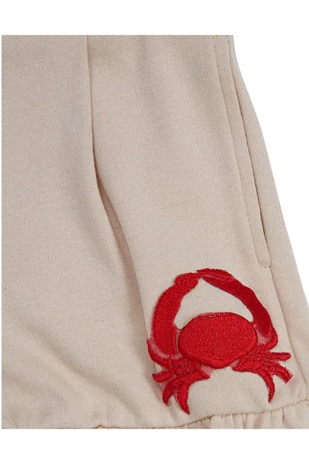 Детские шорты для девочек с принтом Frilly Red Crab Embroidered Manimani, Beige — фото 2