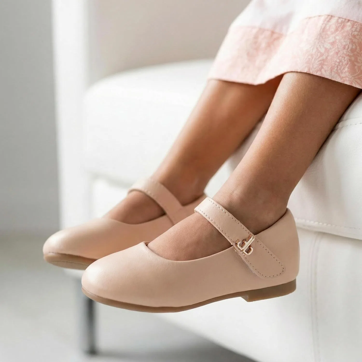 Детские туфли Мэри Джейн для девочек Retro Brogue Style THEE BRON, Creamy Nude — фото 4