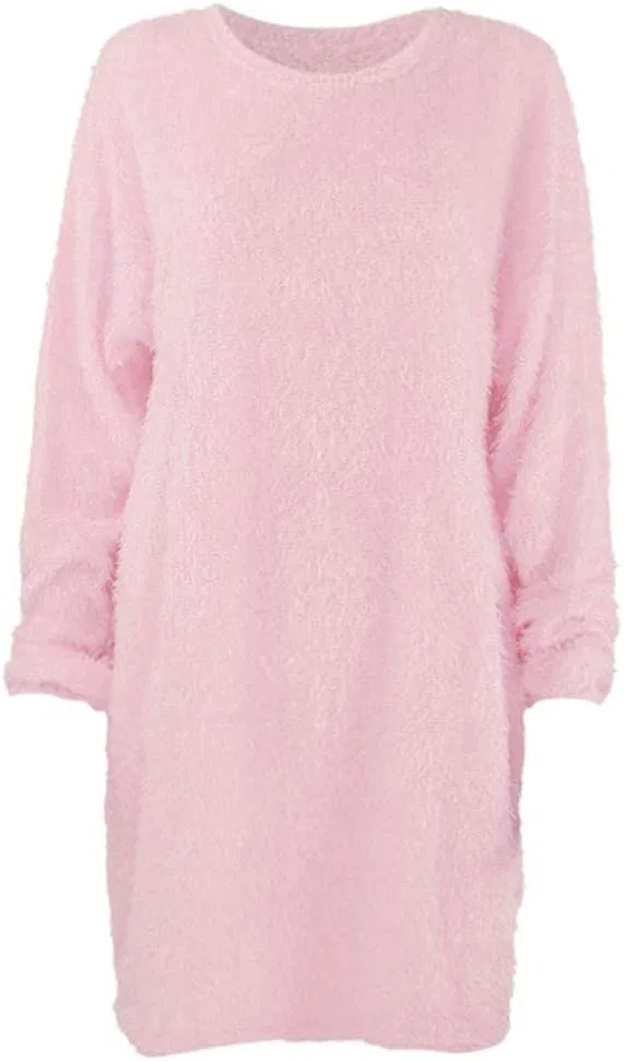 Женское мини-платье свитер водолазка с длинным рукавом, Pink — фото 4