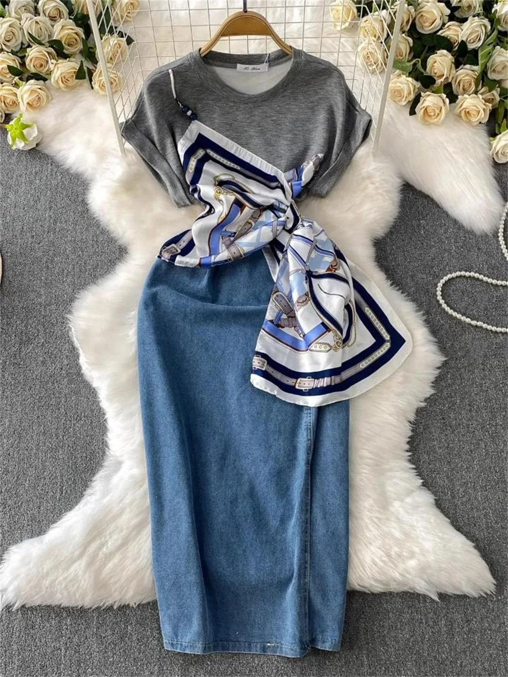 Женское джинсовое платье с заплатками Vintage, Blue — фото 3