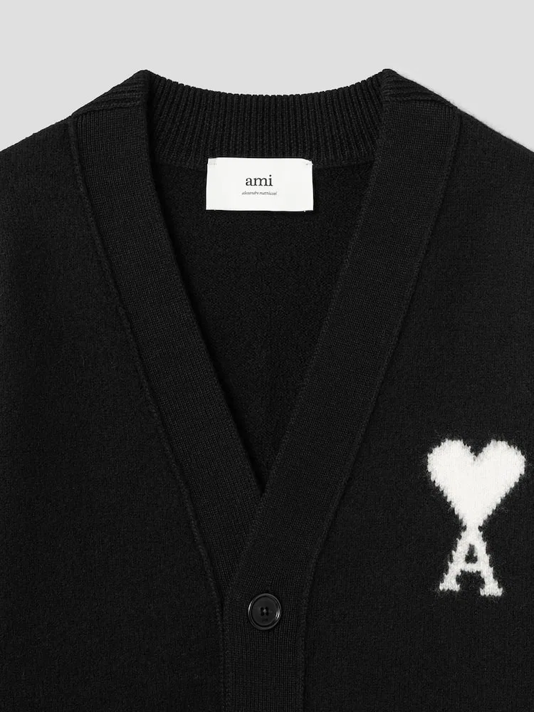 Кардиган с интарсией Adc Intarsia Felted Cardigan AMI PARIS, Black — фото 3